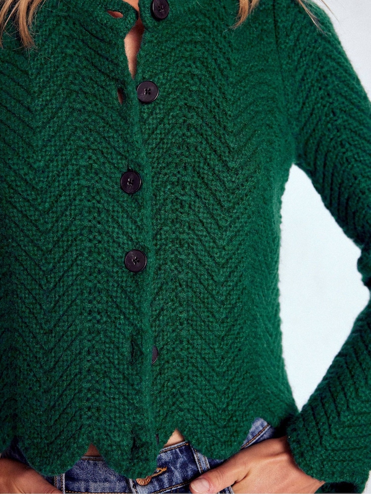 Boden Green Chunky Chevron Knitted Jacket - Image 2 of 6 Boden Green Chunky Chevron Knitted Jacket - Image 2 of 6