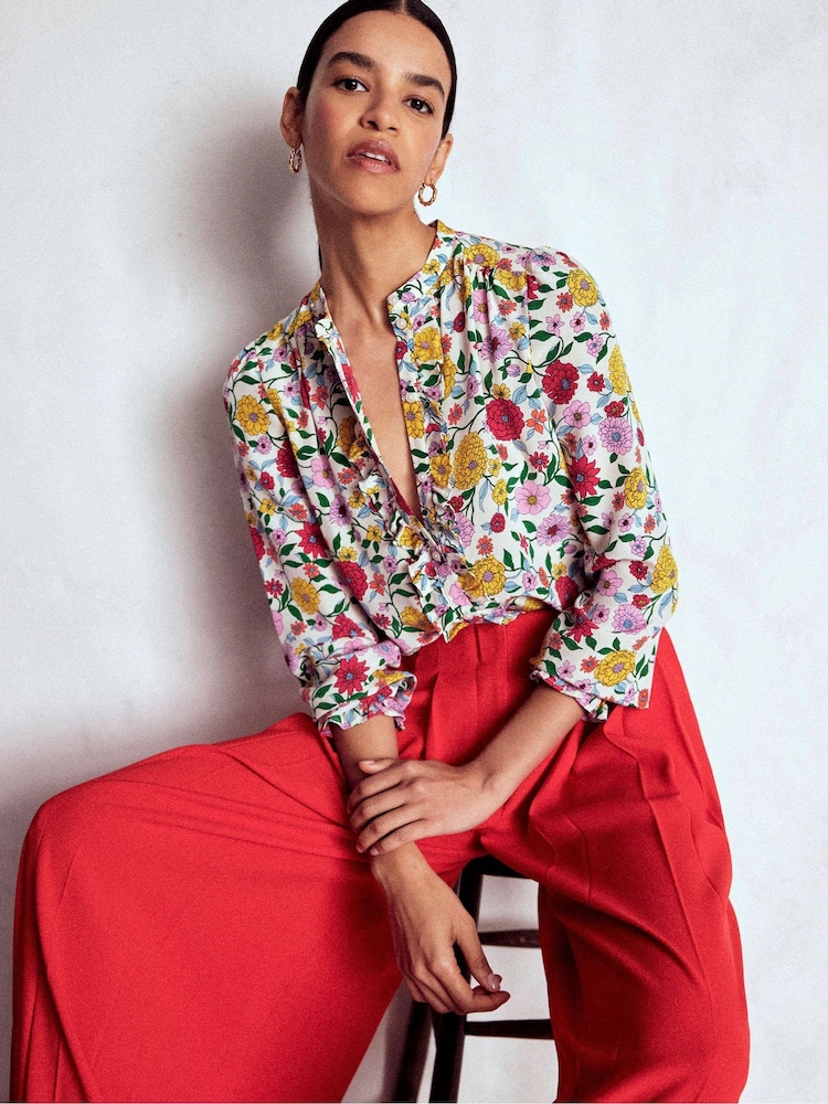 Boden Green Alice Frill Front Silk Blouse - Image 2 of 8 Boden Green Alice Frill Front Silk Blouse - Image 2 of 8