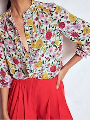 Boden Green Alice Frill Front Silk Blouse - Image 3 of 8