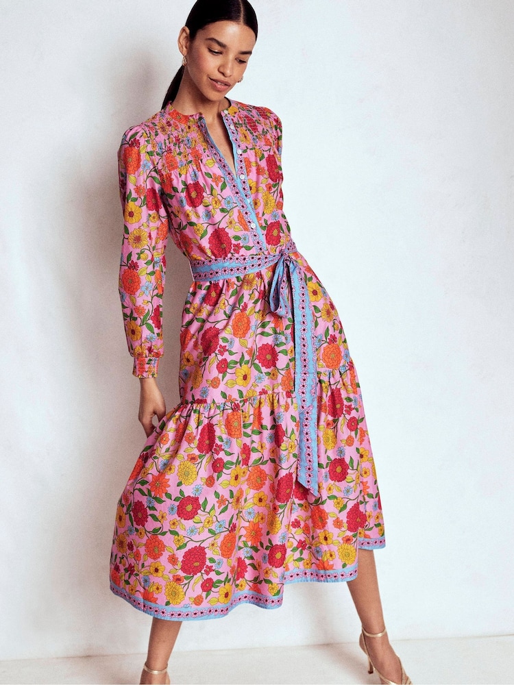 Boden Pink Cecily Cotton Midi Dress - Image 1 of 6 Boden Pink Cecily Cotton Midi Dress - Image 1 of 6