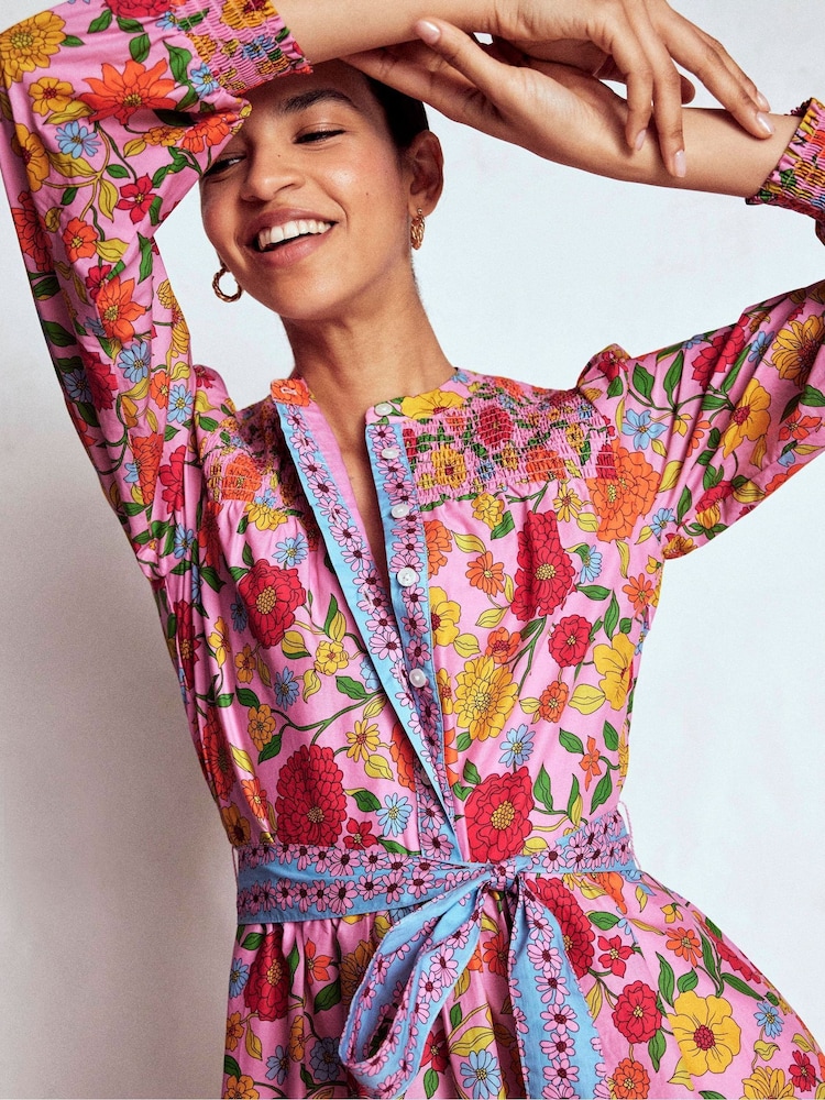 Boden Pink Cecily Cotton Midi Dress - Image 2 of 6 Boden Pink Cecily Cotton Midi Dress - Image 2 of 6