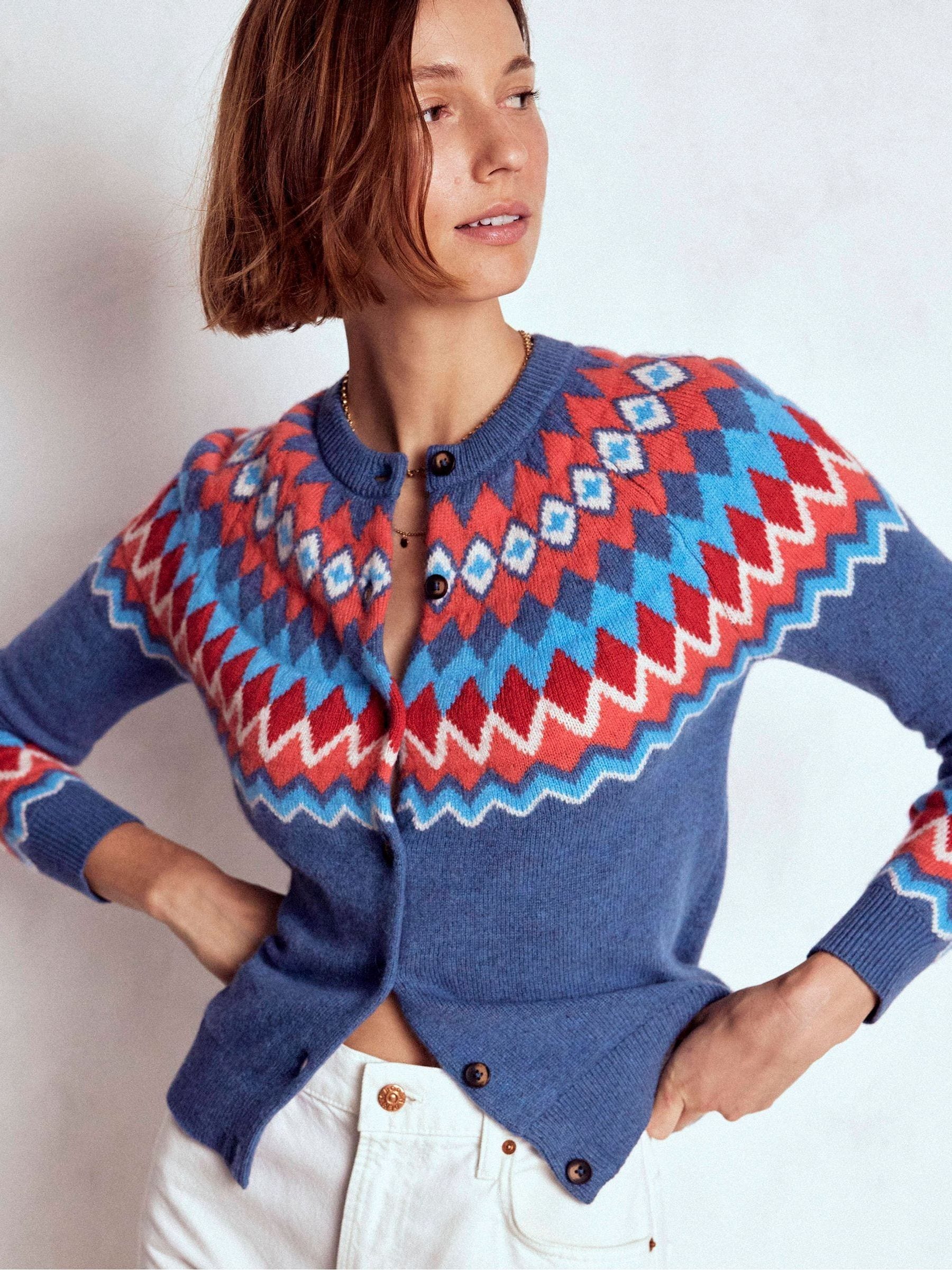 Buy Boden Blue Edie Fair Isle Cardigan from Next USA