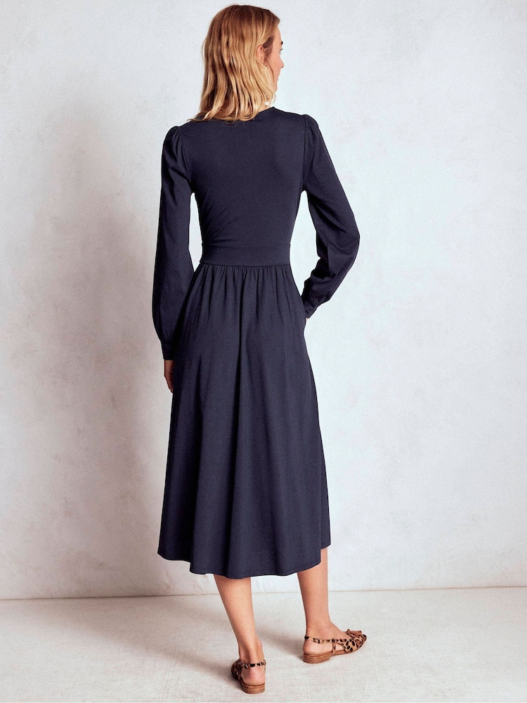Boden Women's Alexandra Jersey Midi Dress in Blue | Size 6