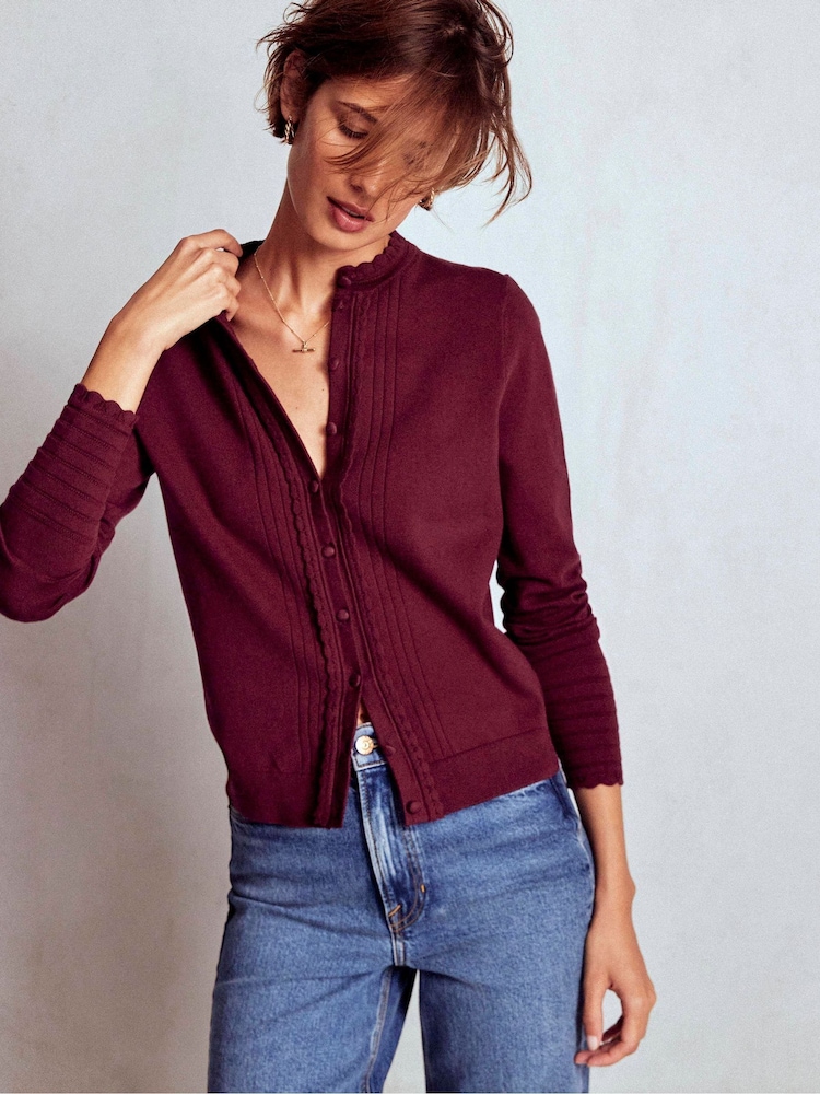 Boden Purple Angela Cotton Scallop Cardigan - Image 1 of 6 Boden Purple Angela Cotton Scallop Cardigan - Image 1 of 6