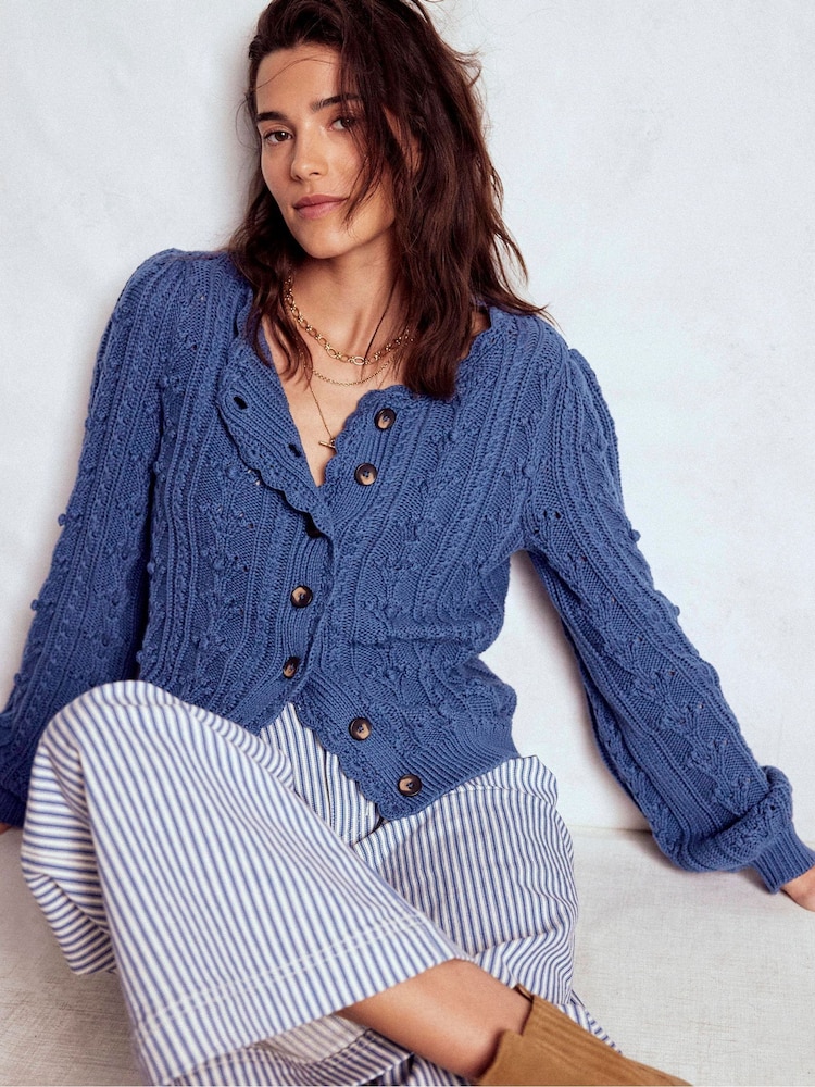 Boden Blue Cotton Textured Cardigan - Image 1 of 6 Boden Blue Cotton Textured Cardigan - Image 1 of 6