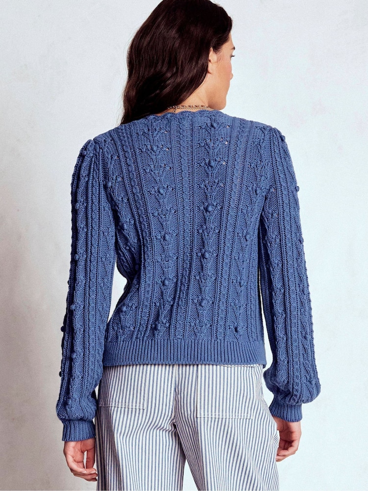 Boden Blue Cotton Textured Cardigan - Image 2 of 6 Boden Blue Cotton Textured Cardigan - Image 2 of 6