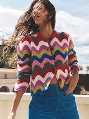 Boden Blue Chunky Chevron Knitted Jacket - Image 1 of 9