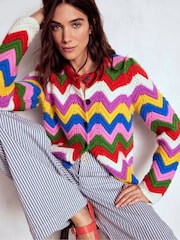 Boden Blue Chunky Chevron Knitted Jacket - Image 2 of 9