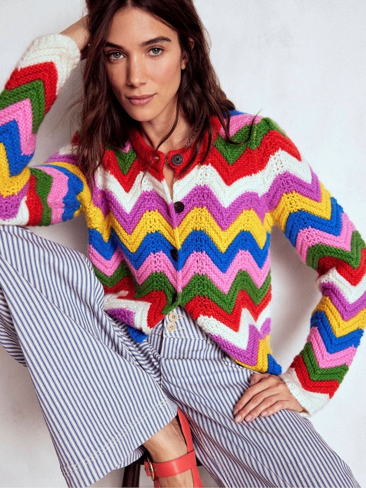 Boden Blue Chunky Chevron Knitted Jacket - Image 2 of 9