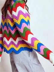 Boden Blue Chunky Chevron Knitted Jacket - Image 3 of 9
