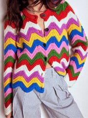 Boden Blue Chunky Chevron Knitted Jacket - Image 4 of 9