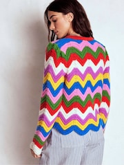 Boden Blue Chunky Chevron Knitted Jacket - Image 5 of 9