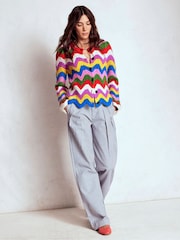 Boden Blue Chunky Chevron Knitted Jacket - Image 6 of 9