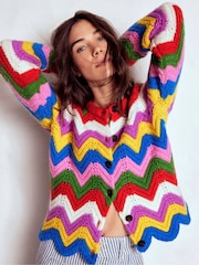 Boden Blue Chunky Chevron Knitted Jacket - Image 7 of 9