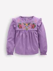 Boden Purple Embroidered Jersey Yoke Top - Image 1 of 3