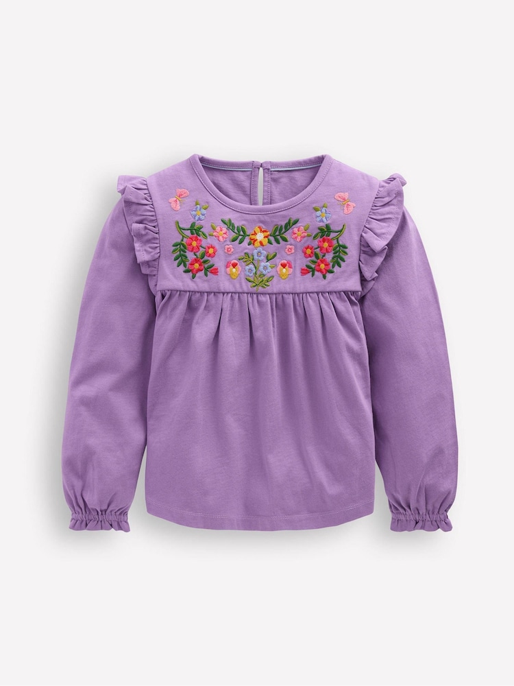 Boden Purple Embroidered Jersey Yoke Top - Image 1 of 3