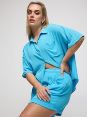 Yours Curve Blue LIMITED COLLECTION Zebra Print Crinkle Shirt - Image 1 of 6