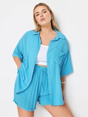 Yours Curve Blue LIMITED COLLECTION Zebra Print Crinkle Shirt - Image 3 of 6