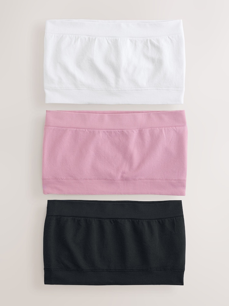 Black/Pink/White Seamless Ultimate Comfort Bandeau Bras 3 Pack - Image 1 of 11