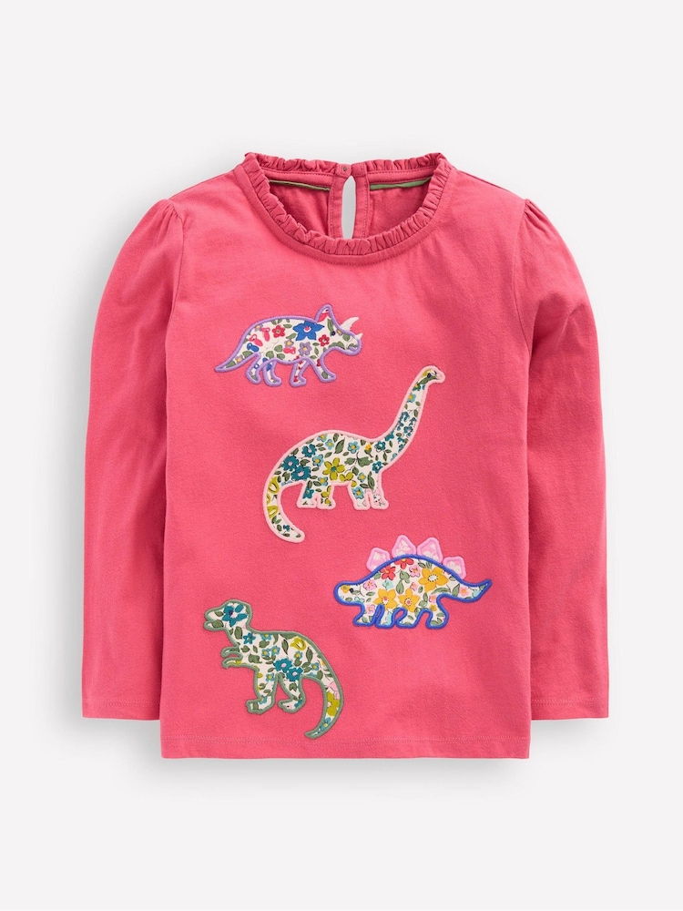 Boden Pink Frill Neck Appliqué T-Shirt - Image 1 of 3