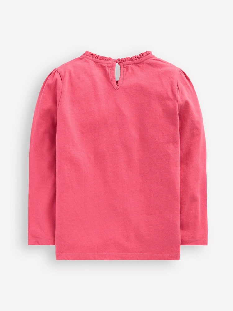 Boden Pink Frill Neck Appliqué T-Shirt - Image 2 of 3