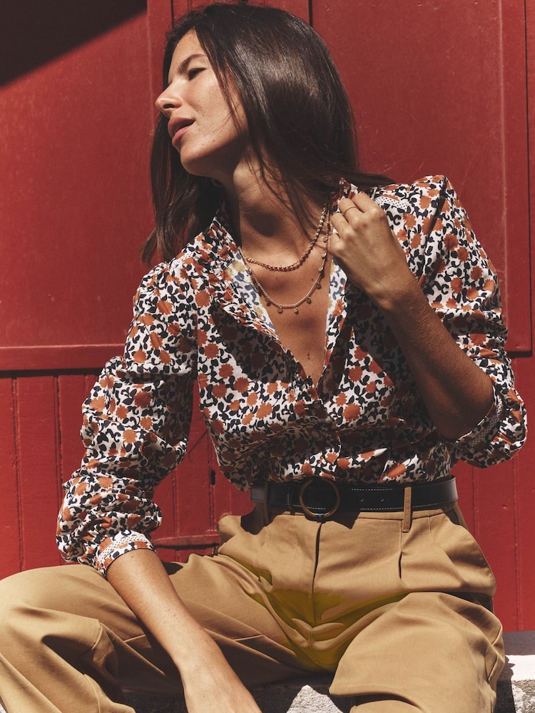 Boden Brown Helena Ruffle Neck Cotton Blouse - Image 1 of 6