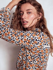 Boden Brown Helena Ruffle Neck Cotton Blouse - Image 2 of 6