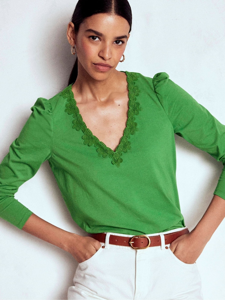 Boden Green Flora Lace V-Neck Top - Image 1 of 5 Boden Green Flora Lace V-Neck Top - Image 1 of 5