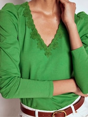 Boden Green Flora Lace V-Neck Top - Image 2 of 5