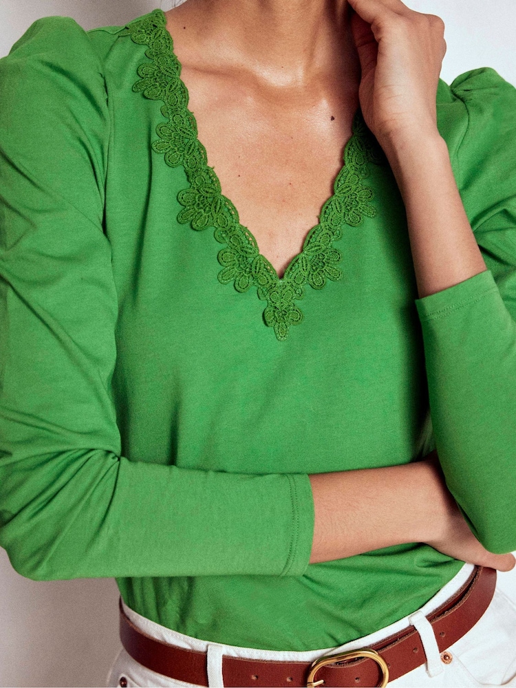 Boden Green Flora Lace V-Neck Top - Image 2 of 5 Boden Green Flora Lace V-Neck Top - Image 2 of 5