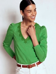 Boden Green Flora Lace V-Neck Top - Image 4 of 5