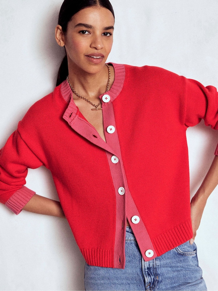 Boden Red Jemma Chunky Cotton Cardigan - Image 1 of 6