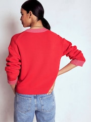Boden Red Jemma Chunky Cotton Cardigan - Image 3 of 6