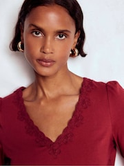 Boden Red Flora Lace V-Neck Top - Image 3 of 5