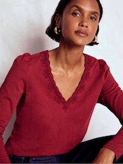 Boden Red Flora Lace V-Neck Top - Image 4 of 5