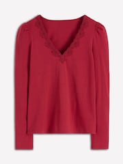 Boden Red Flora Lace V-Neck Top - Image 5 of 5