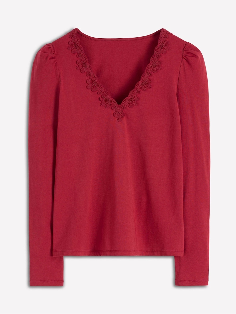 Boden Red Flora Lace V-Neck Top - Image 5 of 5