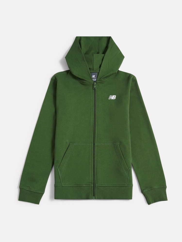 New Balance Green French Terry Small Logo Full Zip Hoodie - Image 1 of 3 New Balance Green French Terry Small Logo Full Zip Hoodie - Image 1 of 3