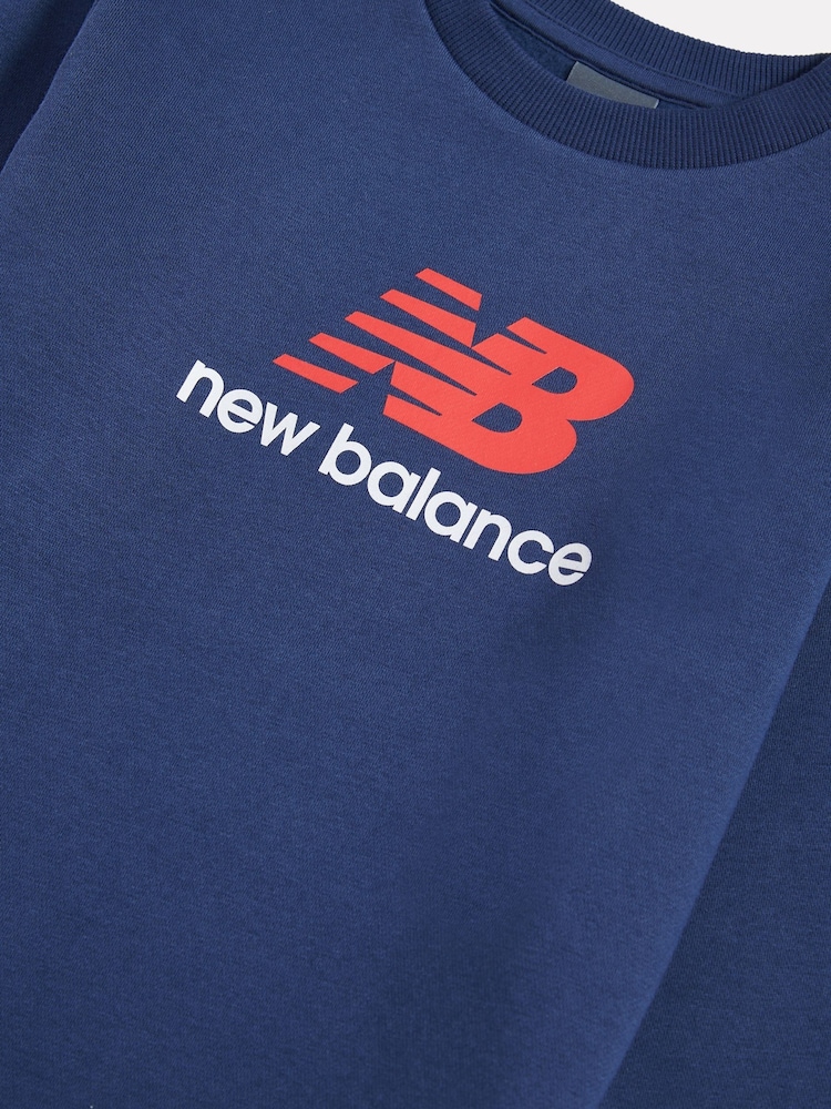 New Balance Blue Brush Back Stacked Logo Crew Sweatshirt - Image 3 of 3 New Balance Blue Brush Back Stacked Logo Crew Sweatshirt - Image 3 of 3