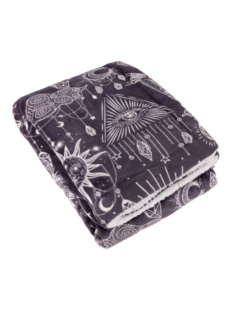 Furn Charcoal or Cream Constellation Printed Sherpa Fleece Throw - Image 1 of 6 Furn Charcoal or Cream Constellation Printed Sherpa Fleece Throw - Image 1 of 6
