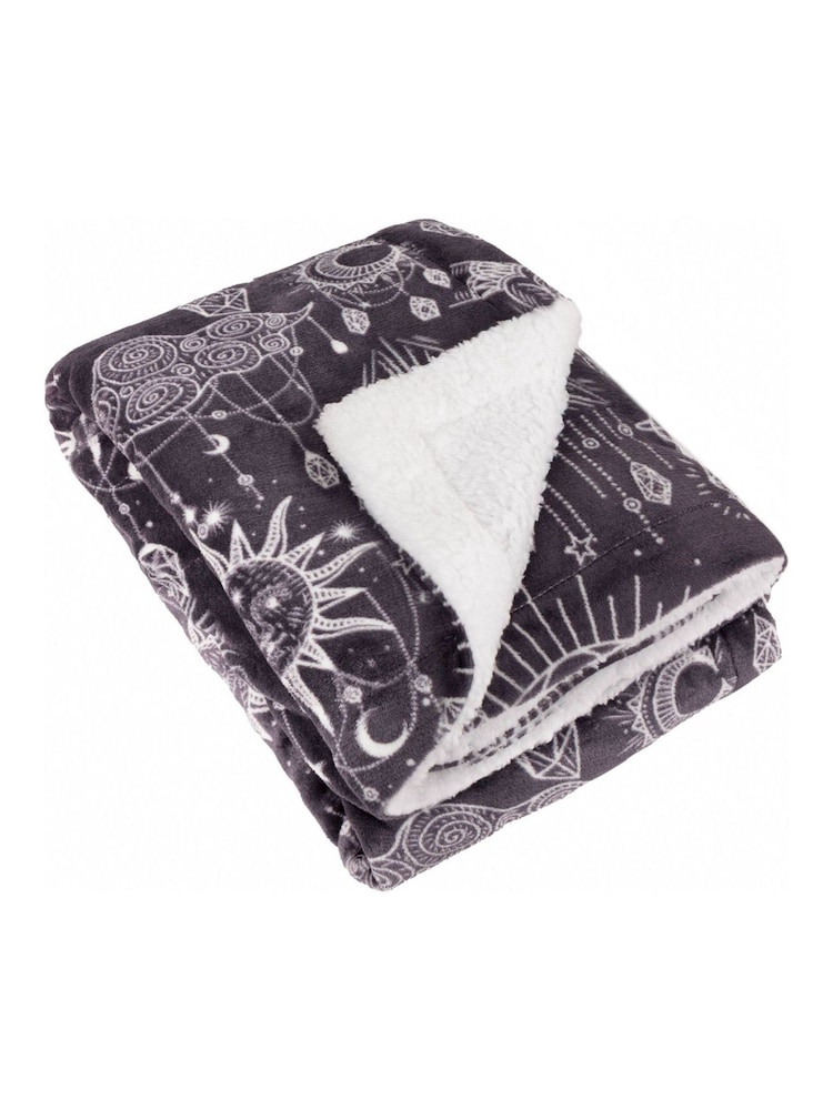 Furn Charcoal or Cream Constellation Printed Sherpa Fleece Throw - Image 2 of 6