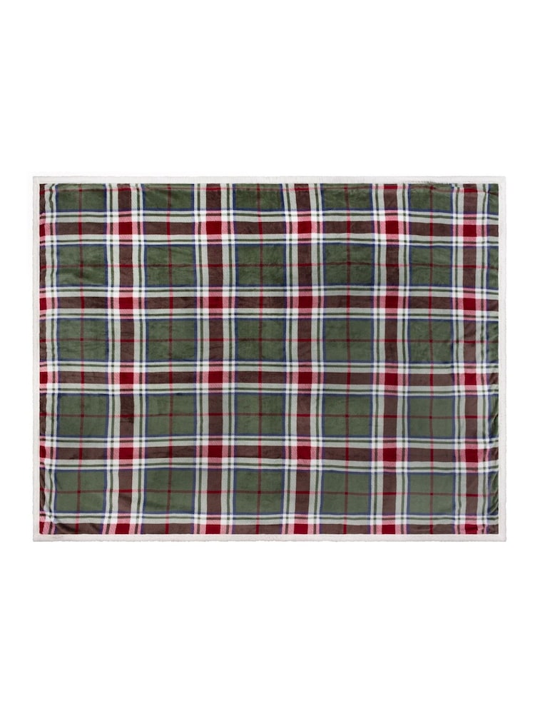 Wylder Berry or Pine Braemar Sherpa Tartan Fleece Throw - Image 2 of 5