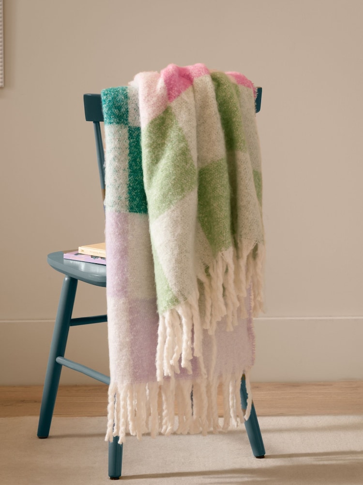 Furn Aqua Blossom Maisie Checked Tasselled Throw - Image 1 of 6 Furn Aqua Blossom Maisie Checked Tasselled Throw - Image 1 of 6
