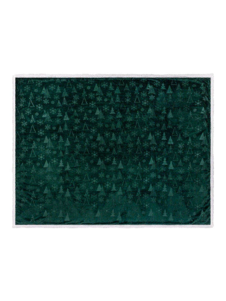 Furn Emerald Festive Time Sherpa Fleece Embossed Throw - Image 2 of 5 Furn Emerald Festive Time Sherpa Fleece Embossed Throw - Image 2 of 5