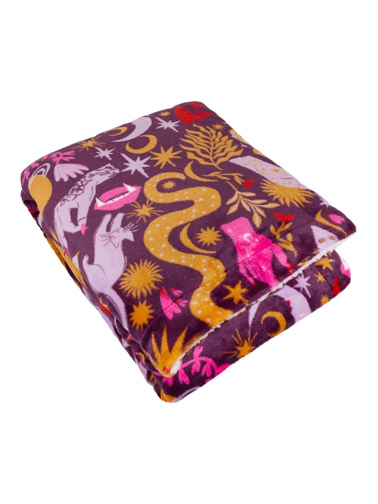 Furn Pink Enchanted Printed Sherpa Fleece Throw - Image 1 of 5 Furn Pink Enchanted Printed Sherpa Fleece Throw - Image 1 of 5
