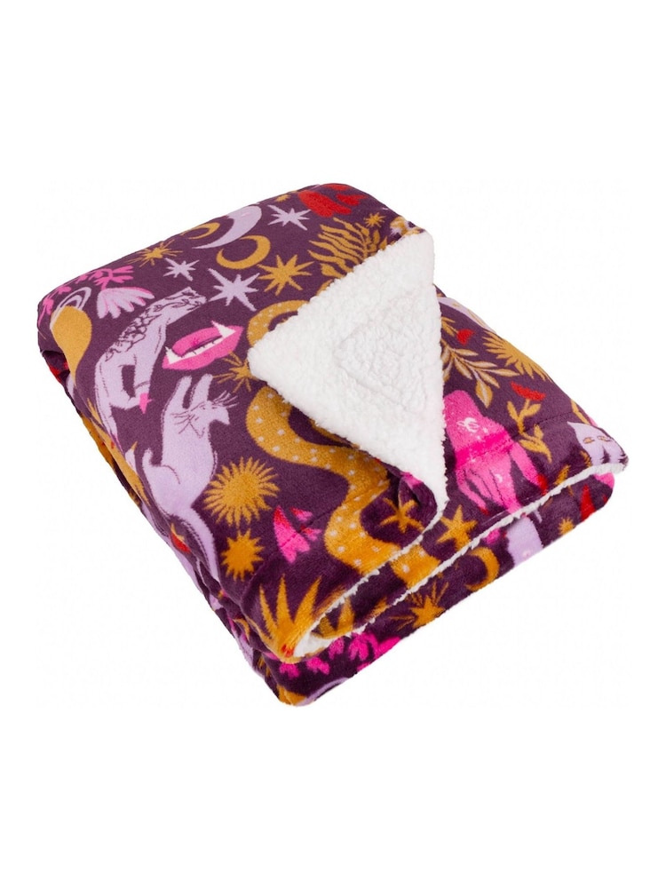Furn Pink Enchanted Printed Sherpa Fleece Throw - Image 2 of 5 Furn Pink Enchanted Printed Sherpa Fleece Throw - Image 2 of 5