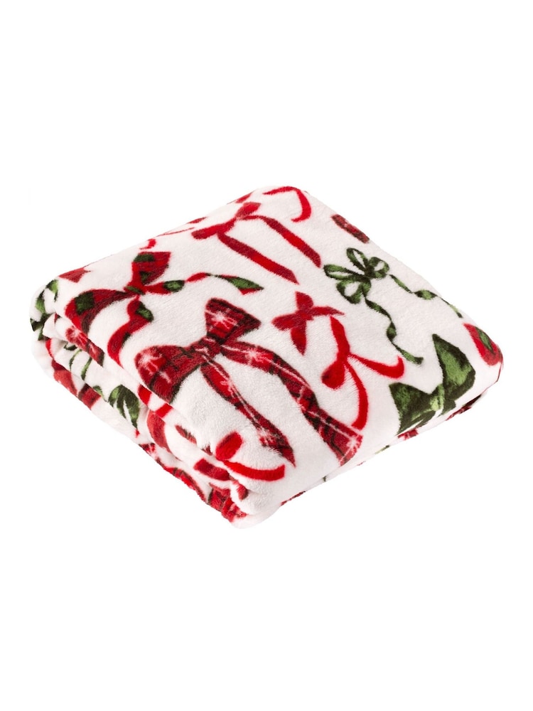 Furn Berry or Pine Festive Bows Printed Fleece Throw - Image 1 of 3