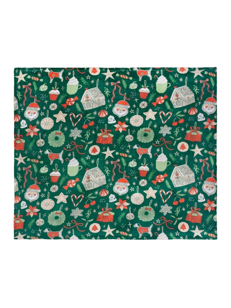 Duvet Day Emerald Festive Treats Printed Fleece Throw - Image 2 of 3