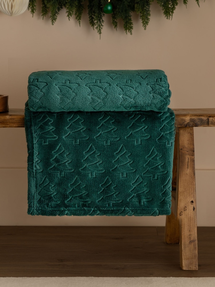 Furn Emerald Festive Trees Fleece Throw - Image 1 of 4 Furn Emerald Festive Trees Fleece Throw - Image 1 of 4