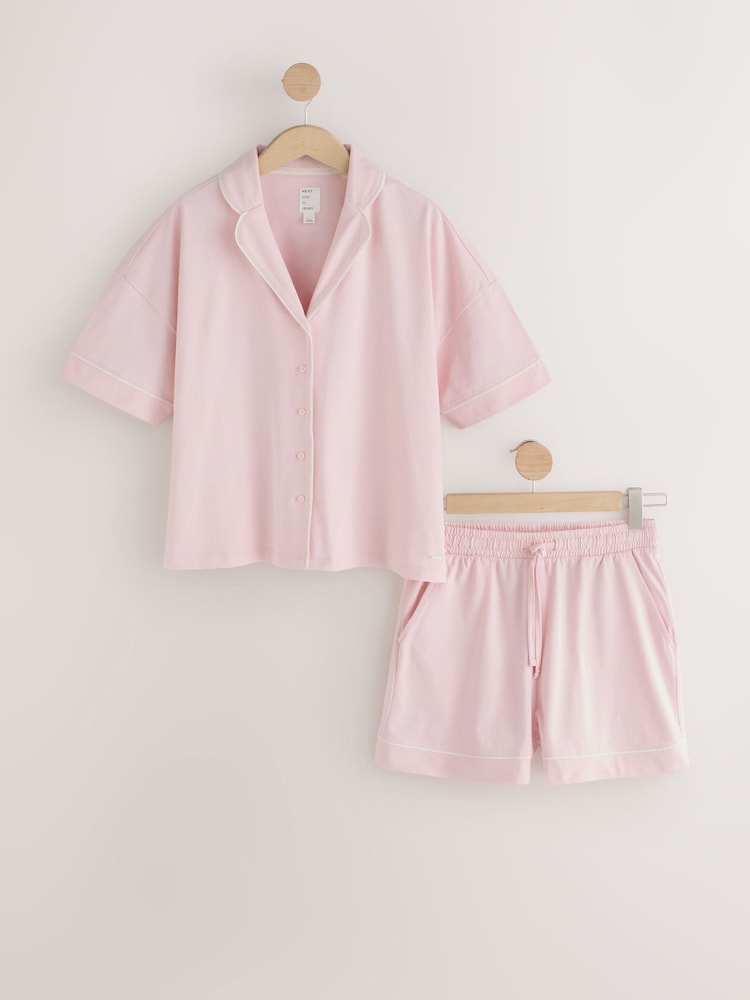 Pink Jersey Button Through Short Pyjamas Set - Image 1 of 5